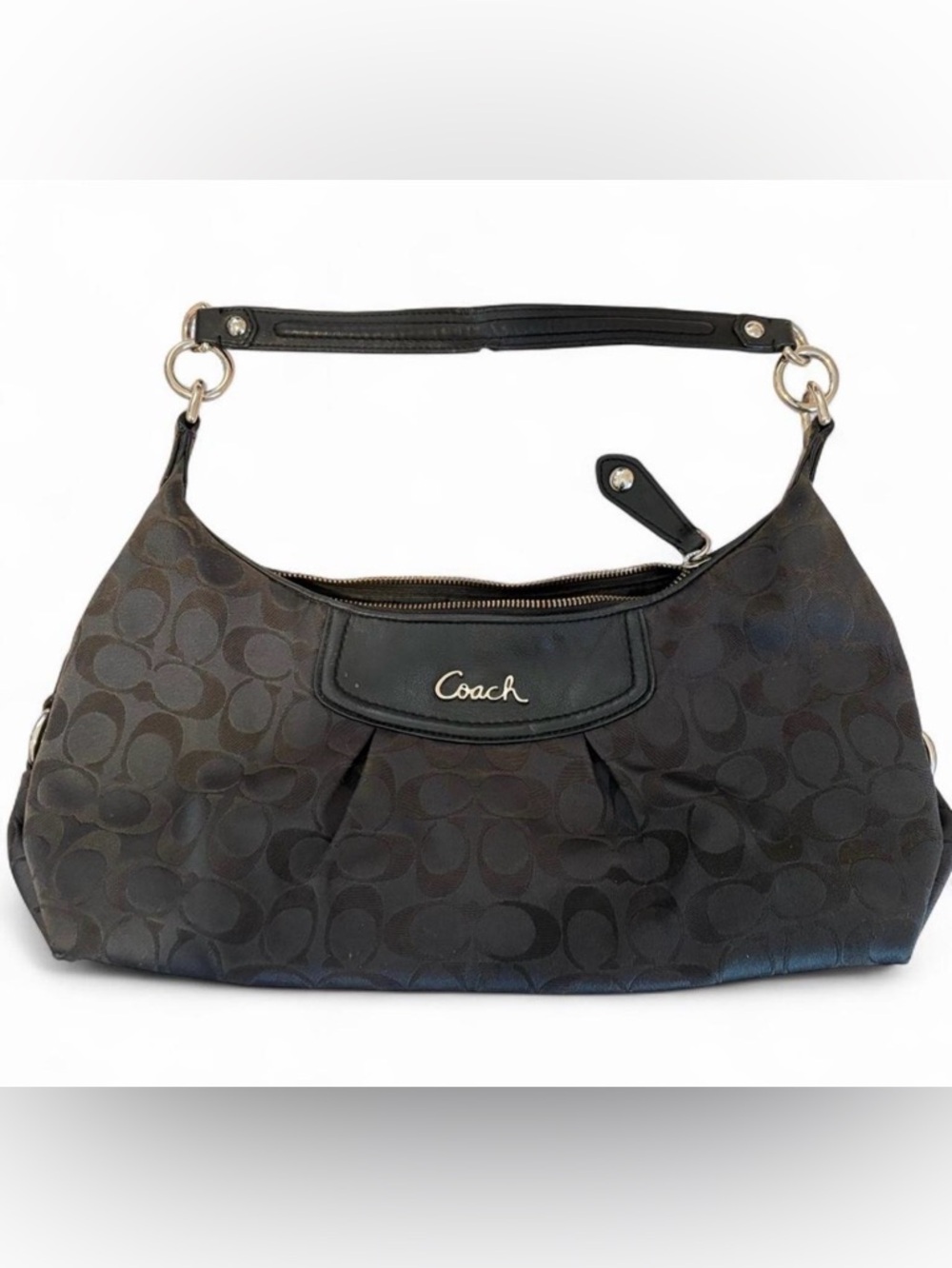 Coach Black Signature Shoulder Bag with Silver Hardware